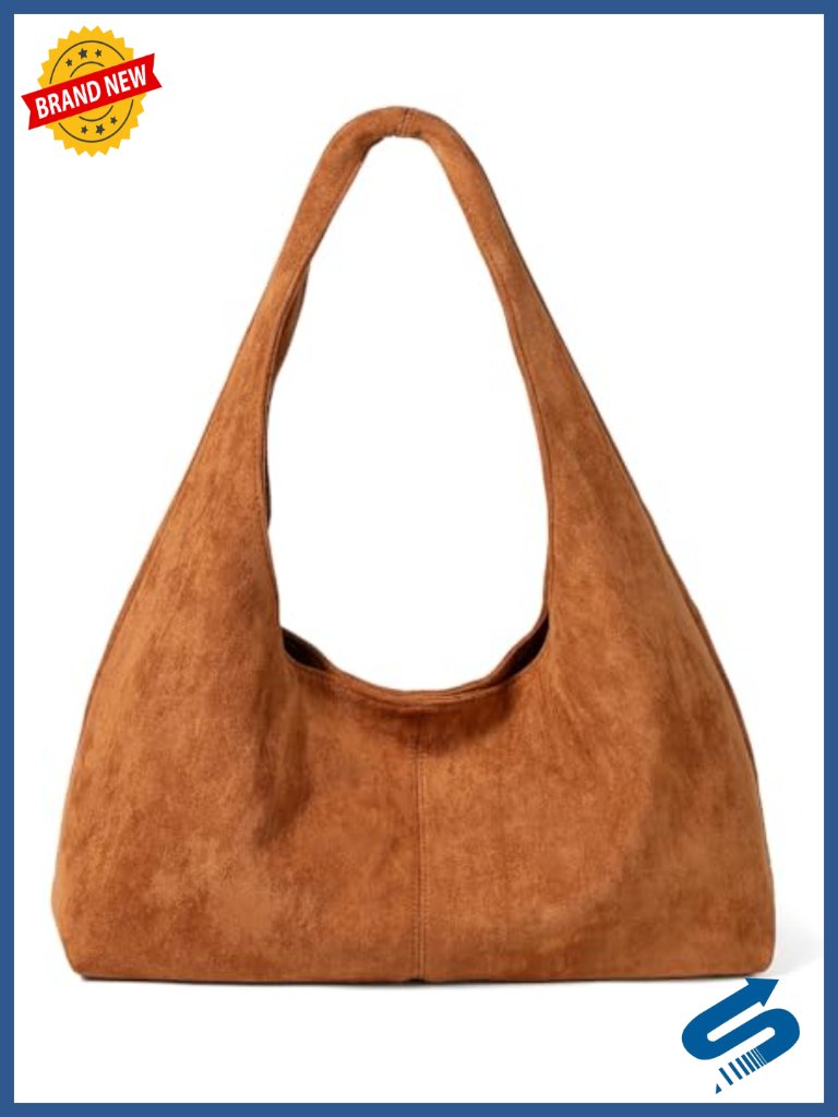 Vintage Crescent Suede Shoulder Bag - Sculptural Tote